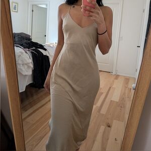 aritzia silk beige gold satin dress Beige Slip Dress